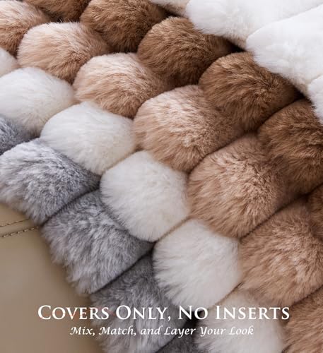 MEGAYES Set of 2 Faux Fur Throw Pillow Covers, 18x18 Striped Plush Cushion