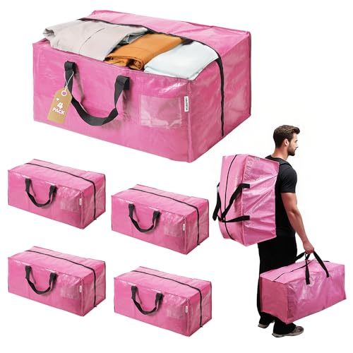WORKPRO 4 Pack Extra Large Pink Moving Bags with Backpack Straps