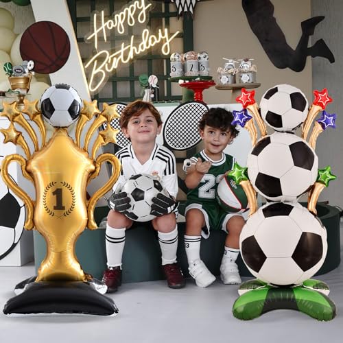 Standing Soccer Trophy Balloons - 62 Inch Self-Standing Mylar Balloons for Sports Events & Birthdays, Set of 2