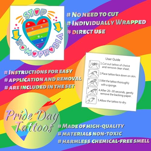 Glitter Pride Temporary Tattoos 120 Pcs LGBT Rainbow Metallic Fake Tattoos