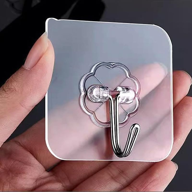 PapaPick 16Pcs Heavy-Duty Transparent Self-Adhesive Wall Hooks 33lb Max Load