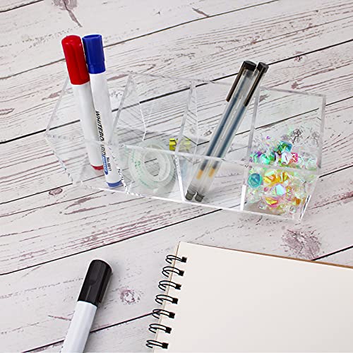 Clear Acrylic Pen Holder with 4 Compartments - Makeup Brush Organizer