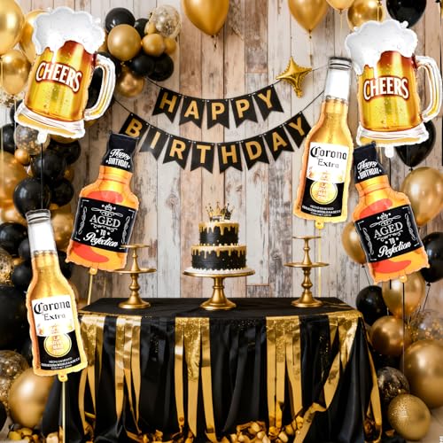 12-Piece Beer & Whiskey Foil Balloon Set for Birthday Party Decorations