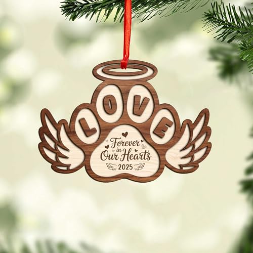 Pet Memorial Ornament 2025 – Wooden & Acrylic Paw Print Keepsake