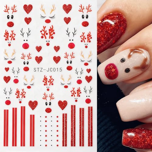 Christmas Nail Stickers 4 Sheets Reindeer Heart Holiday Decals