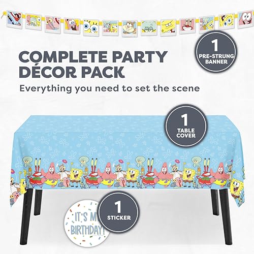 SpongeBob Birthday Decorations Set - Tablecloth & Banner