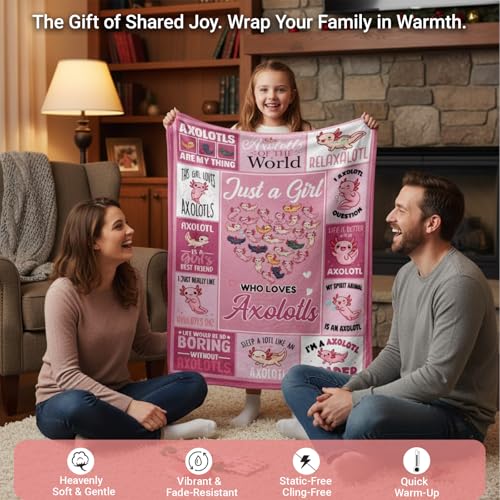 Cute Axolotl Blanket 40x50 Inch for Girls, Women - Soft Flannel Throw