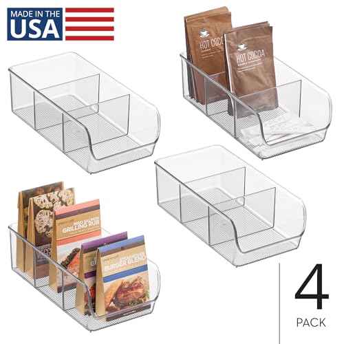 iDesign Linus Stackable 3-Section Divided Storage Bin, Clear (Set of 4)