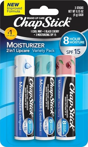 ChapStick Moisturizer 2-in-1 Lip Balm Variety Pack SPF 15, 3-Pack