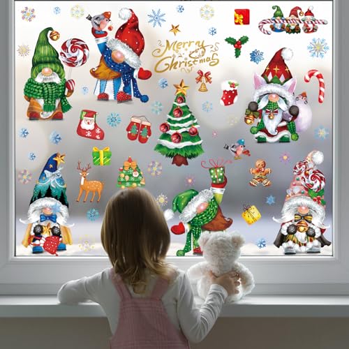 77PCS Gnome Christmas Window Clings - Double-Sided Glitter Decor