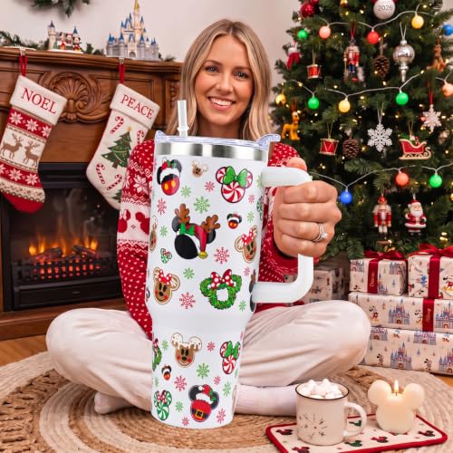 Mouse Tumbler 40oz Christmas Insulated Travel Mug with Handle, Cartoon Mouse Design