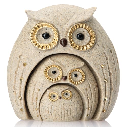 Handcrafted Owl Family Figurine - Decorative Resin Statue Gift