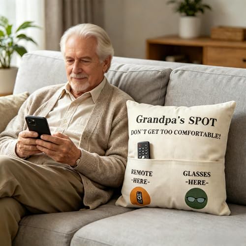 Grandpa's Spot Throw Pillow Cover with Engraved Spoon - Funny Gift