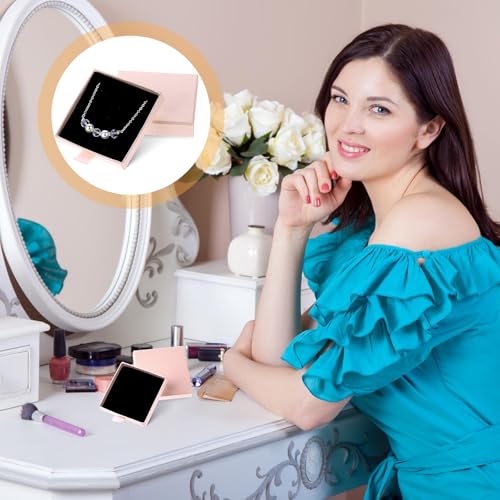 Piriuuo Pink Jewelry Gift Box Set - 2 Small Square Necklace & Earring Storage Cases