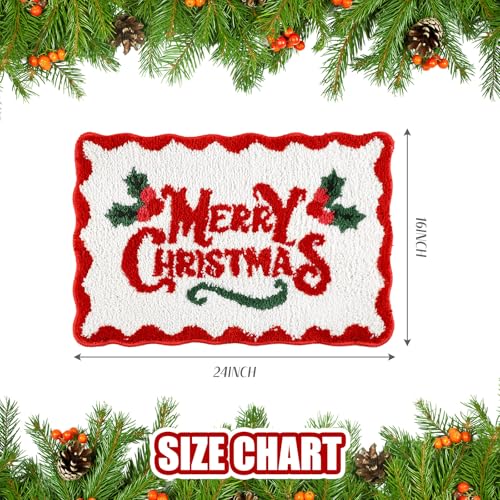 Dunzy Christmas Scalloped Bathroom Rug Bath Mat Beige - Merry Christmas Variation