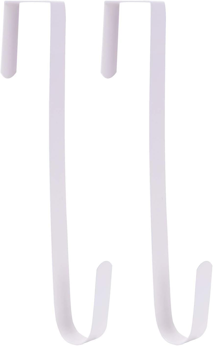 Sattiyrch 12" Wreath Hanger - Durable Steel Over The Door Hook for Front Door | White, 2-Pack