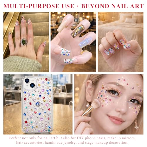 Gmlawsc 2000 PCS Crystal Nail Rhinestones Set Flatback 3D Gems for DIY Manicure