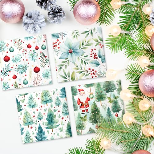 Christmas Tree Napkins - 40 Pcs Green Holiday Disposable Paper Napkins for Xmas Party