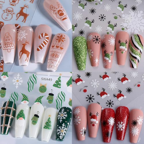 Christmas Nail Stickers 6 Sheets Self-Adhesive Winter Decals