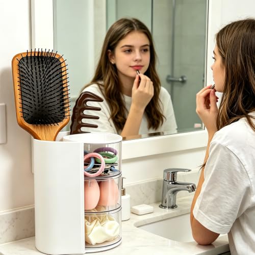 Neehows White Hair Accessories Organizer with Rotating Brush Holder