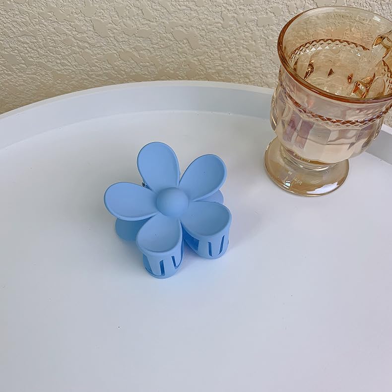 Blue Flower Hair Claw Clips 2-Pack Large Strong Hold for Thick Hair