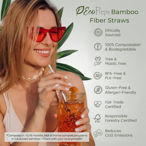 EcoPreps 100 Count Biodegradable Bamboo Fiber Straws - Wrapped 7.8”