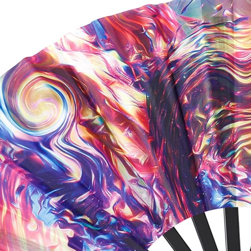 Large Folding Hand Fan UV Glow Rave Bamboo Festival Dancing Fan