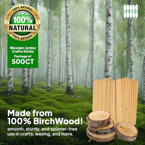 Perfect Stix Jumbo Birchwood Craft Sticks, 6 x 3/4 inches, Natural, 500 Count, Made in USA