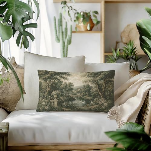 French Country Forest Green Lumbar Throw Pillow Cover 12x20 - Style 02