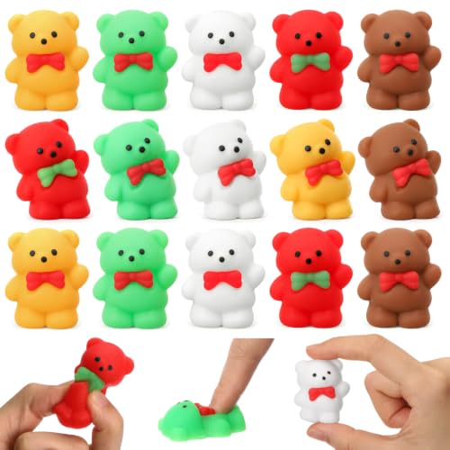 Christmas Teddy Bear Stress Balls Bulk 30 pcs - Colorful Holiday Party Favors