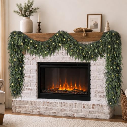 15FT Real Touch Cedar Christmas Garland with Separate String Lights - Green Moon