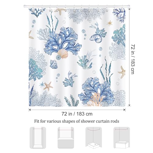 Bonhause Nautical Coastal Shower Curtain, 72x72 Waterproof Ocean Theme