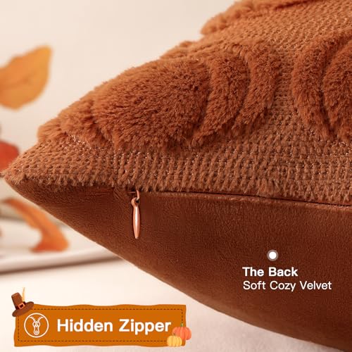 Artscope Rust Pumpkin Fall Pillow Covers 18x18, Set of 2 Faux Fur