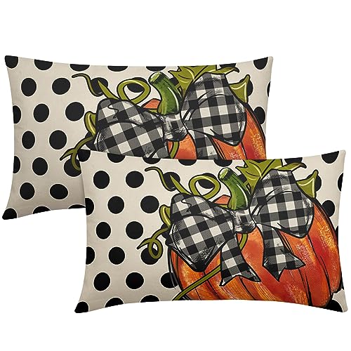Sweetshow Fall Lumbar Pillow Covers 12x20, Orange Pumpkin Throw Set of 2