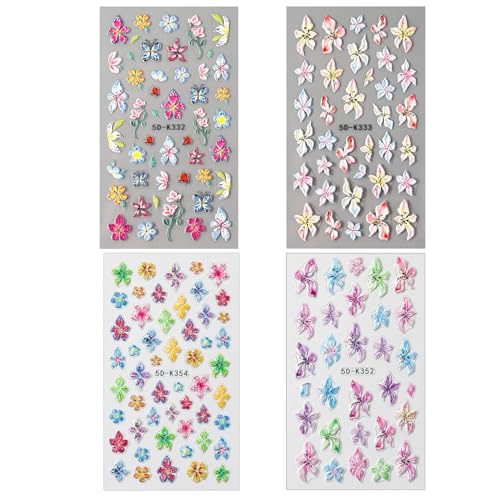 TailaiMei Gold and Silver Star Nail Stickers - 4 Sheets Embossed Self-Adhesive Nail Art Decals for DIY Manicure