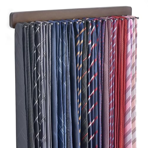 Mkono Wall-Mounted Tie Organizer Rack with 20 Hooks - Space-Saving Storage for Ties, Belts, and Scarves