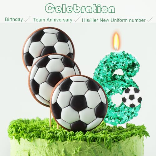 Number 6 Birthday Candle - Soccer Party Cake Topper Decoration