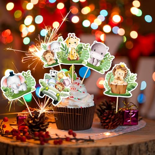 Safari Cupcake Toppers - 24 PCS Baby Shower Decorations
