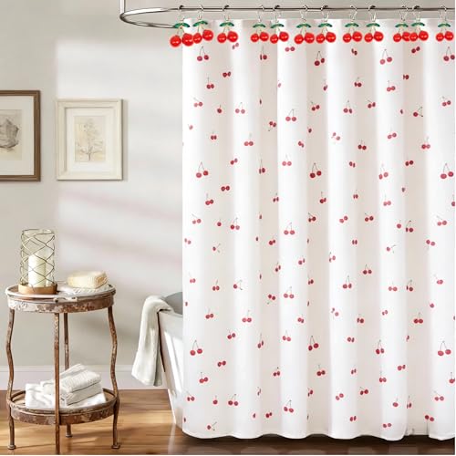 12 Cherry-Decorated Stainless Steel Shower Curtain Hooks - Rust-Resistant
