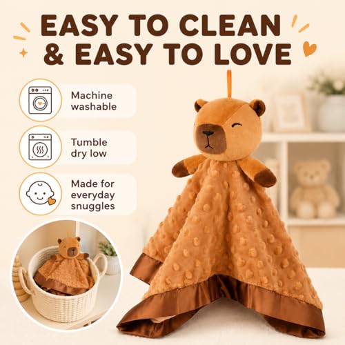 Capybara Baby Security Blanket - 17"x17" Plush Lovey for Infants