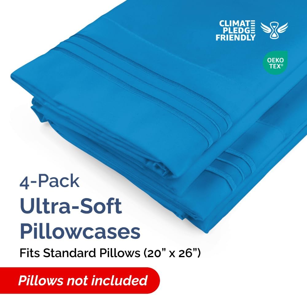 Skiennix Standard Pillow Cases Set of 4 - Ultra Soft Hotel Quality Covers - Machine Washable Royal Blue