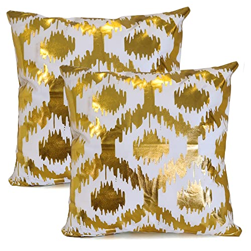 Shades of Freyja W77 Gold & White Velvet Pillow Covers - 18x18 Set of 2