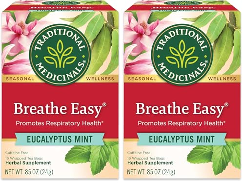 Traditional Medicinals Breathe Easy Seasonal Herbal Tea Pack of 2 - 16 Tea Bags Each - Respiratory Support, Organic, Caffeine-Free