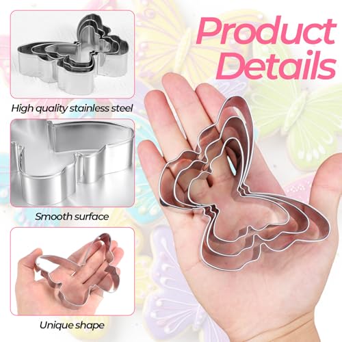3-Piece Butterfly Cookie Cutter Set - Stainless Steel Baking Molds