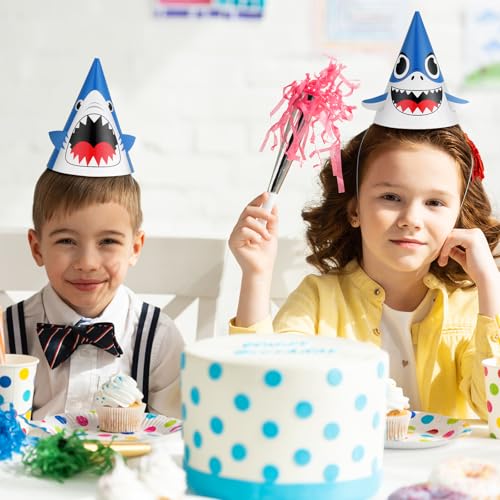 Chinco Shark Birthday Party Hats - 12 Pack with Fins & Teeth