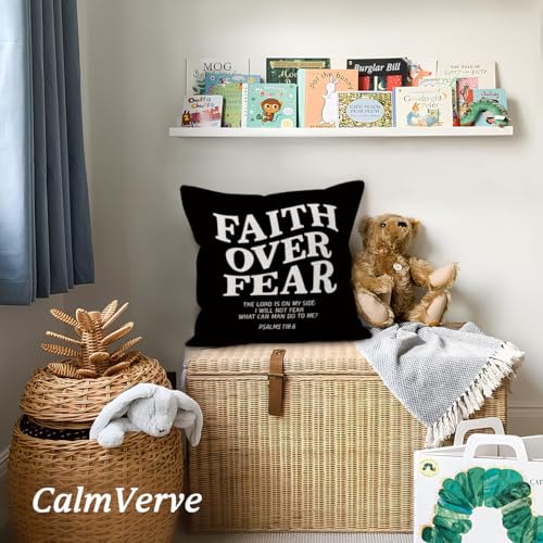 Christian Pillow Cover 18x18 - Faith Over Fear Decorative Cover