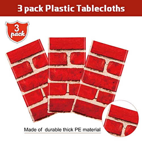 3 Pack Red Brick Tablecloths - Waterproof Table Cover for Holiday & Daily Use