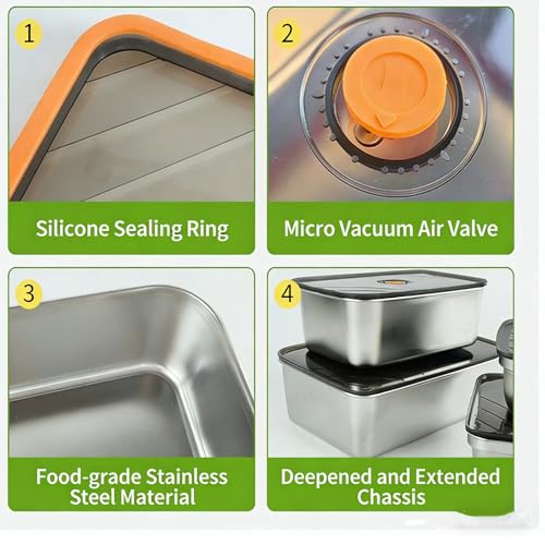2-Piece Stainless Steel Deli Food Container Set with Leakproof Seal Lids