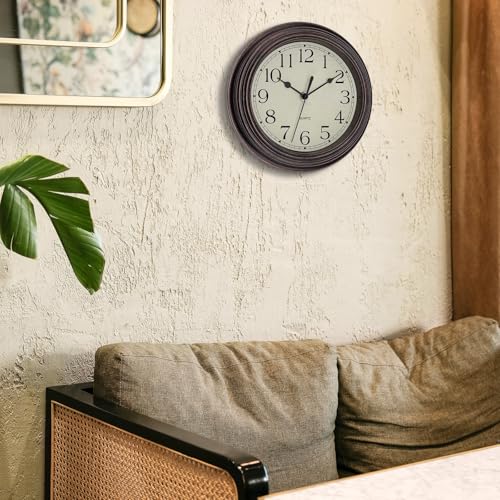 Foxtop 9 Inch Silent Wall Clock, Battery Operated Retro Bronze Decorative Clock