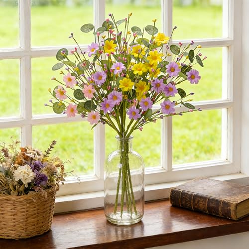 17-Inch Spring Floral Picks, 6 Pack with Eucalyptus Leaves & Daisy Flowers